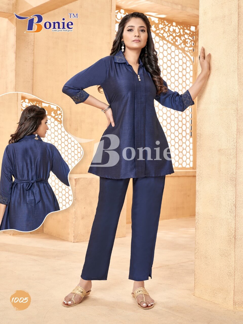 Bonie Rihana Silk Linen Western Wear Wholesale Ladies Top With Bottom Catalog
